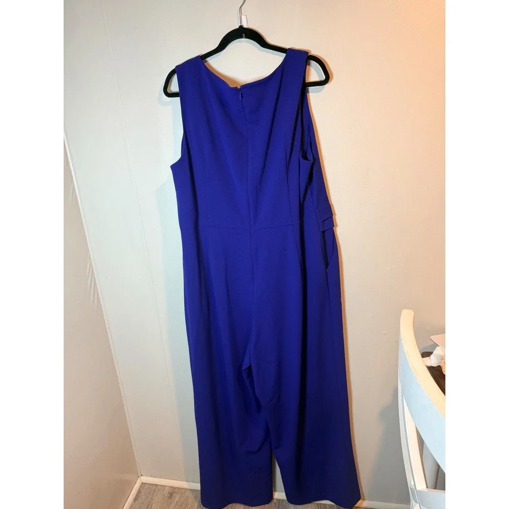 Calvin Klein Womens Royal Blue Wide Leg Draped Crossover Jumpsuit Plus Size 20W - Picture 7 of 10